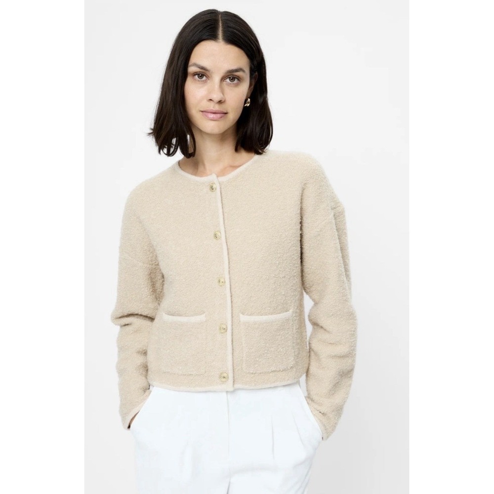 French Connection Effie Boucle Knit Cardigan Sweater In Oatmeal Melange